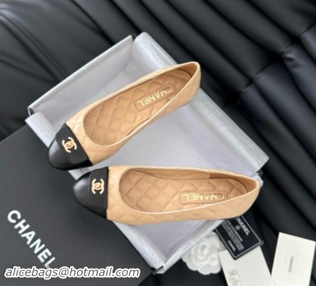 Good Looking Chanel Ballet Flats in Calfskin & Lambskin G45879 Black/Beige 111925