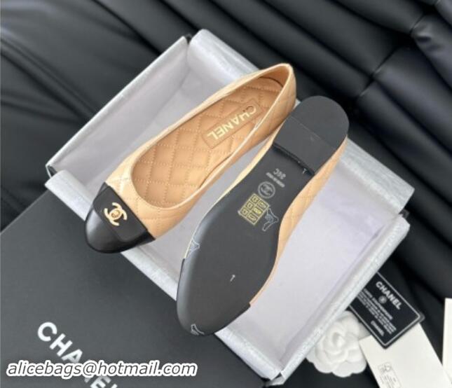 Good Looking Chanel Ballet Flats in Calfskin & Lambskin G45879 Black/Beige 111925