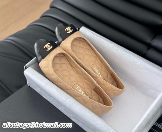 Good Looking Chanel Ballet Flats in Calfskin & Lambskin G45879 Black/Beige 111925