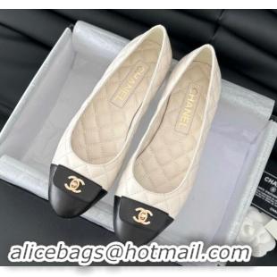 Good Quality Chanel Ballet Flats in Calfskin & Lambskin G45879 White/Black 111926