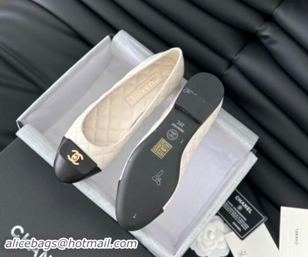 Good Quality Chanel Ballet Flats in Calfskin & Lambskin G45879 White/Black 111926