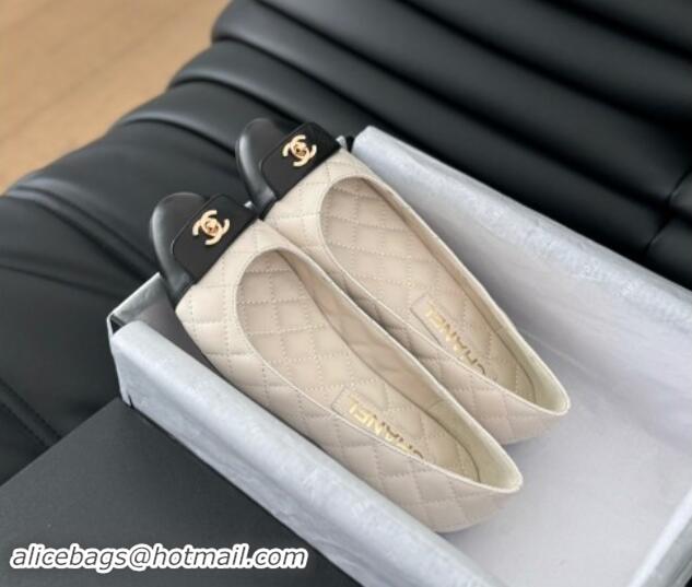 Good Quality Chanel Ballet Flats in Calfskin & Lambskin G45879 White/Black 111926