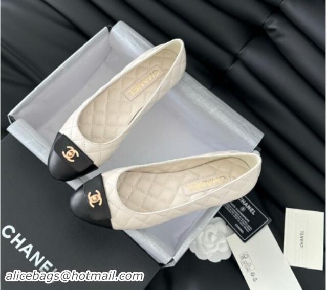 Good Quality Chanel Ballet Flats in Calfskin & Lambskin G45879 White/Black 111926