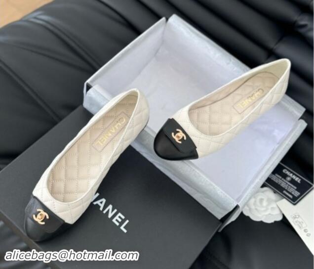 Good Quality Chanel Ballet Flats in Calfskin & Lambskin G45879 White/Black 111926