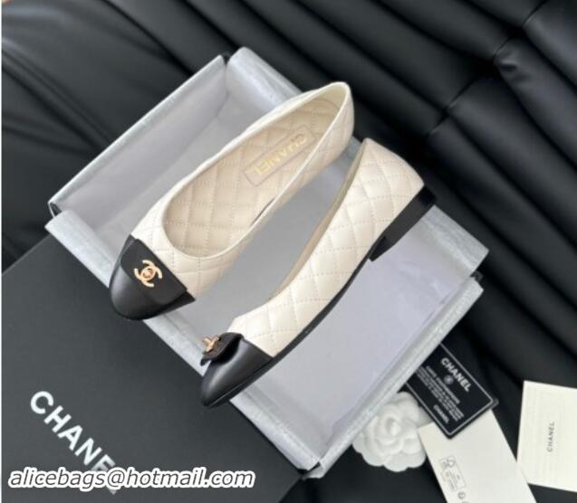 Good Quality Chanel Ballet Flats in Calfskin & Lambskin G45879 White/Black 111926