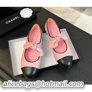 Classic Hot Chanel Lambskin Ballet Flats with Knot Bow Light Pink 1120001