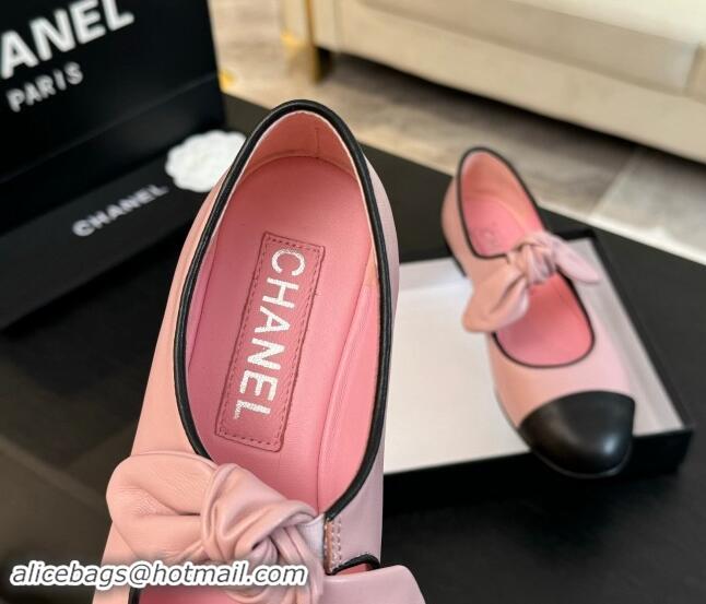 Classic Hot Chanel Lambskin Ballet Flats with Knot Bow Light Pink 1120001