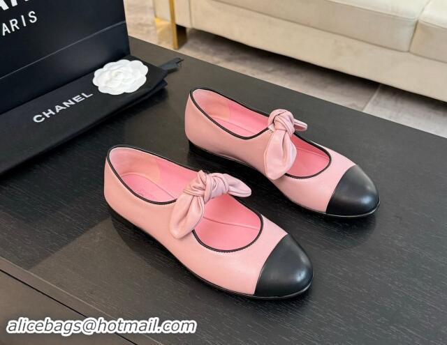 Classic Hot Chanel Lambskin Ballet Flats with Knot Bow Light Pink 1120001