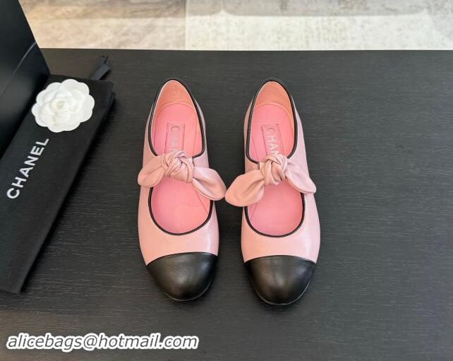 Classic Hot Chanel Lambskin Ballet Flats with Knot Bow Light Pink 1120001