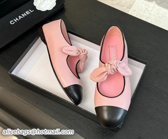 Classic Hot Chanel Lambskin Ballet Flats with Knot Bow Light Pink 1120001