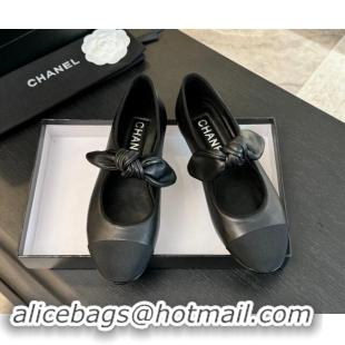 Grade Quality Chanel Lambskin Ballet Flats with Knot Bow Black 120002