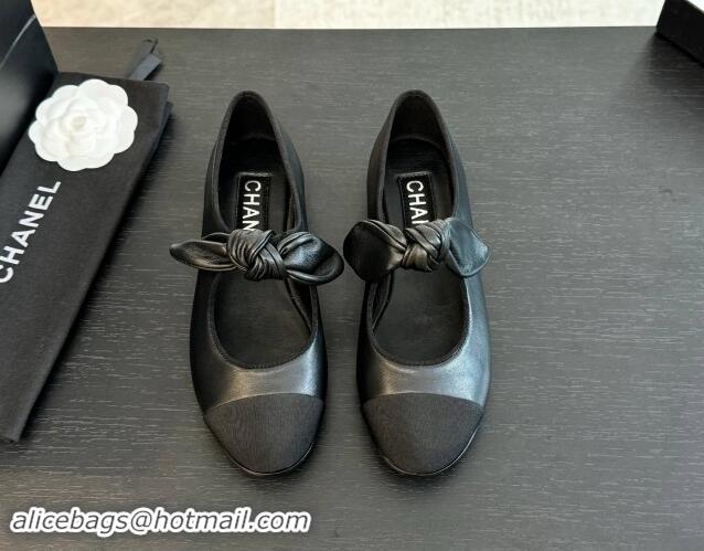 Grade Quality Chanel Lambskin Ballet Flats with Knot Bow Black 120002