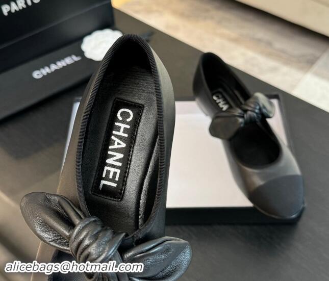 Grade Quality Chanel Lambskin Ballet Flats with Knot Bow Black 120002