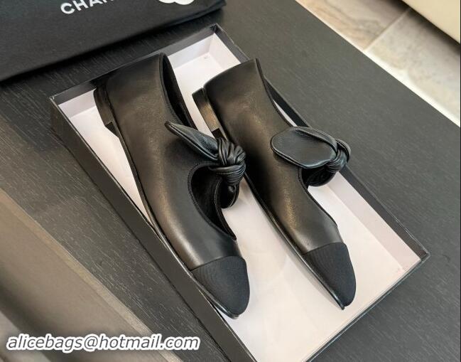 Grade Quality Chanel Lambskin Ballet Flats with Knot Bow Black 120002