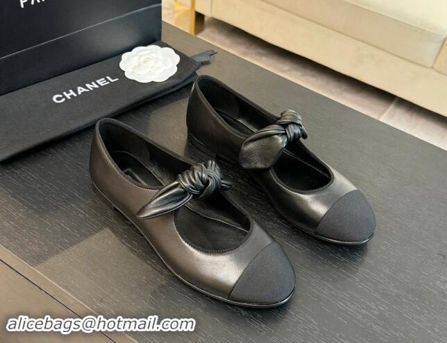 Grade Quality Chanel Lambskin Ballet Flats with Knot Bow Black 120002