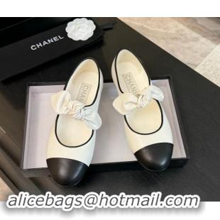 Best Product Chanel Lambskin Ballet Flats with Knot Bow White 120003