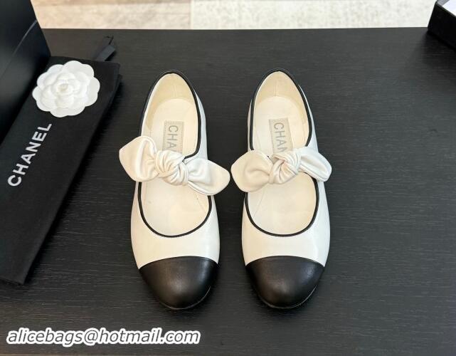 Best Product Chanel Lambskin Ballet Flats with Knot Bow White 120003