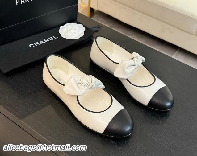 Best Product Chanel Lambskin Ballet Flats with Knot Bow White 120003