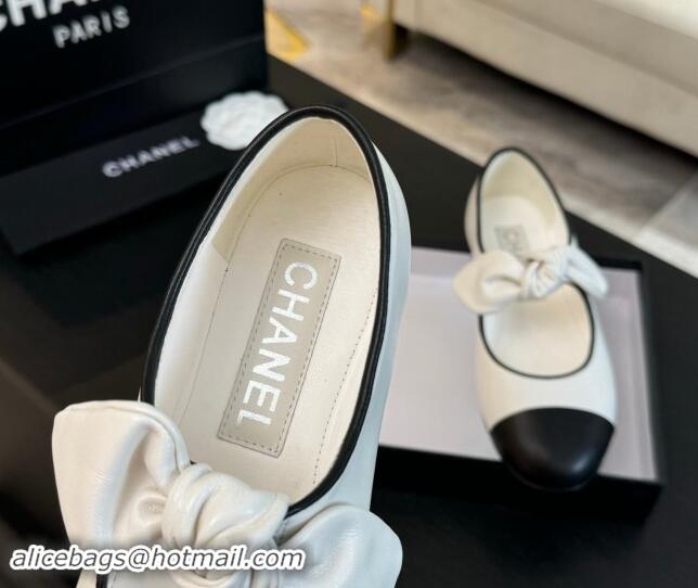 Best Product Chanel Lambskin Ballet Flats with Knot Bow White 120003