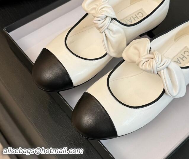 Best Product Chanel Lambskin Ballet Flats with Knot Bow White 120003