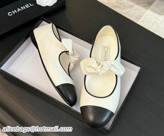 Best Product Chanel Lambskin Ballet Flats with Knot Bow White 120003