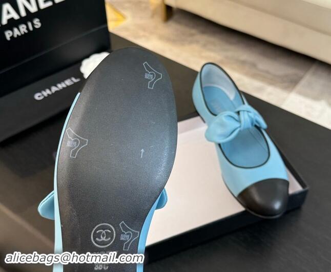 Unique Style Chanel Lambskin Ballet Flats with Knot Bow Light Blue 1120004