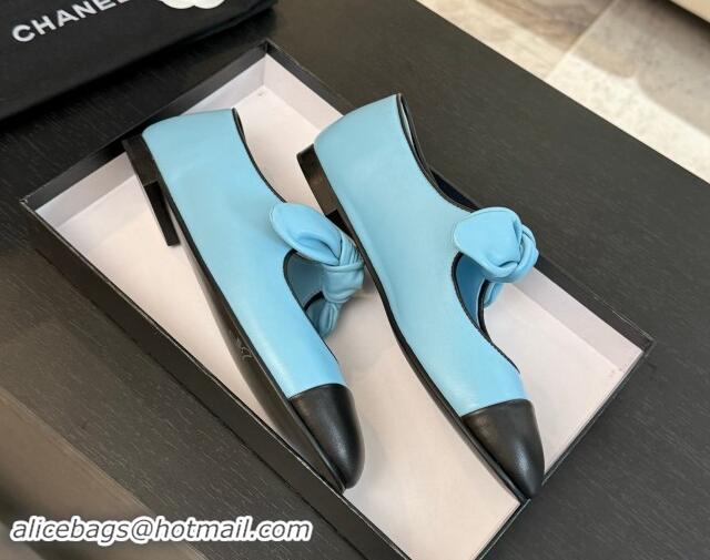 Unique Style Chanel Lambskin Ballet Flats with Knot Bow Light Blue 1120004