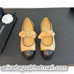 Low Price Chanel Lambskin Ballet Flats with Knot Bow Beige 1120005