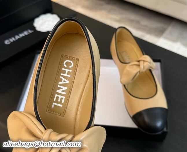 Low Price Chanel Lambskin Ballet Flats with Knot Bow Beige 1120005