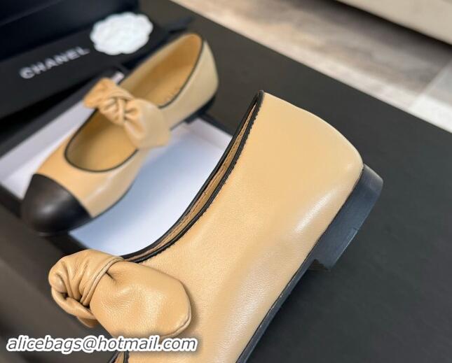 Low Price Chanel Lambskin Ballet Flats with Knot Bow Beige 1120005