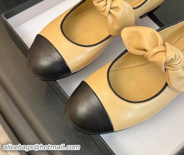 Low Price Chanel Lambskin Ballet Flats with Knot Bow Beige 1120005