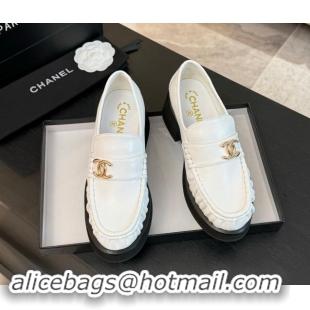 Popular Style Chanel Calfskin Loafers 5.5cm with Metal CC White 1120006