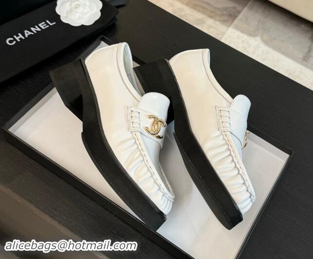 Popular Style Chanel Calfskin Loafers 5.5cm with Metal CC White 1120006