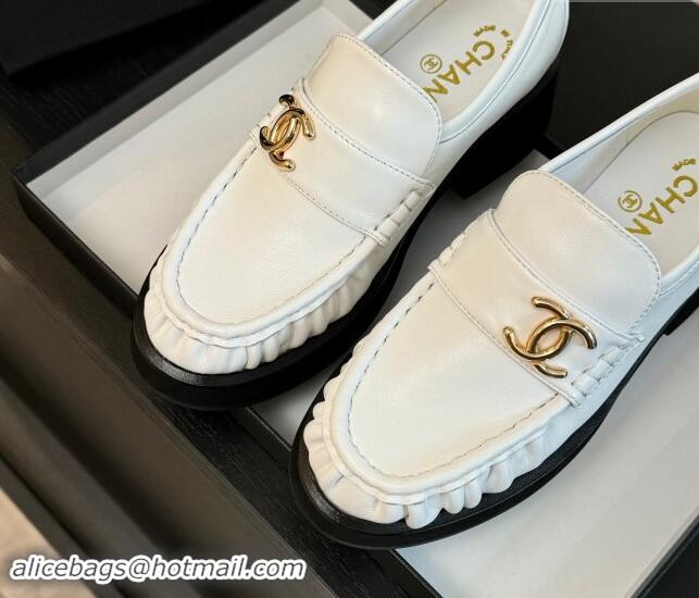 Popular Style Chanel Calfskin Loafers 5.5cm with Metal CC White 1120006