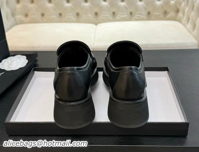 Pretty Style Chanel Calfskin Loafers 5.5cm with Metal CC Black 1120007