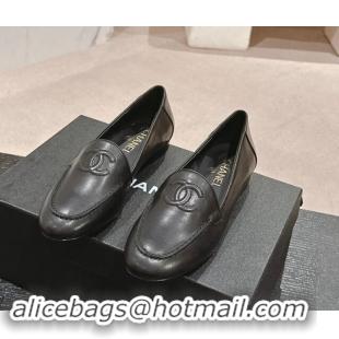 Most Popular Chanel Calfskin Leather Loafers Flat with One-Tone CC Black 120008