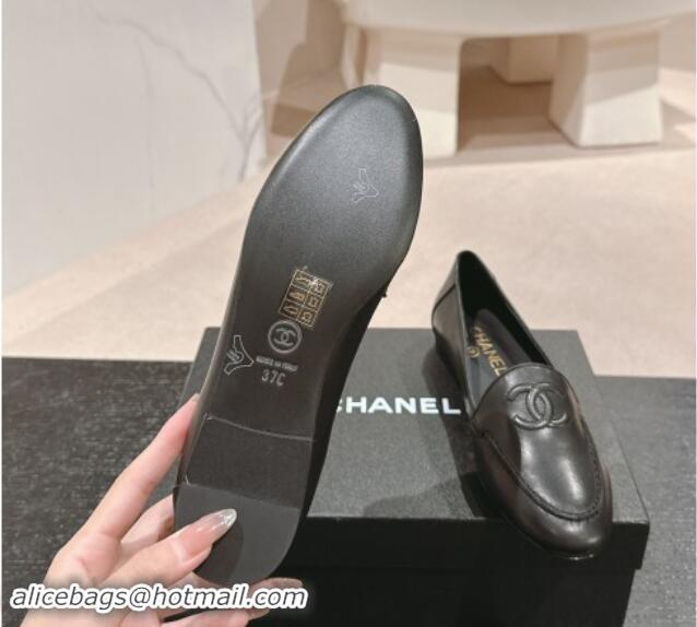 Most Popular Chanel Calfskin Leather Loafers Flat with One-Tone CC Black 120008