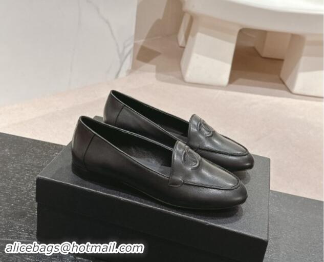 Most Popular Chanel Calfskin Leather Loafers Flat with One-Tone CC Black 120008