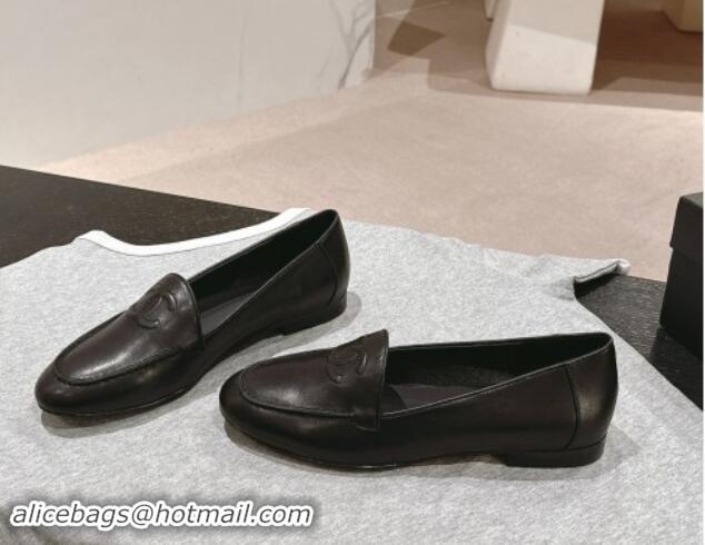 Most Popular Chanel Calfskin Leather Loafers Flat with One-Tone CC Black 120008