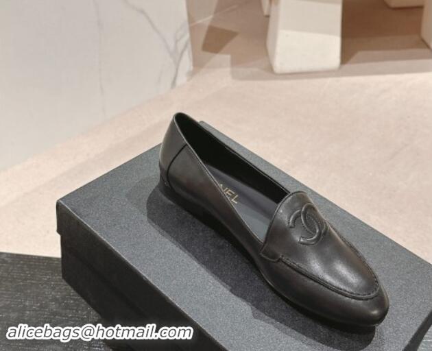 Most Popular Chanel Calfskin Leather Loafers Flat with One-Tone CC Black 120008