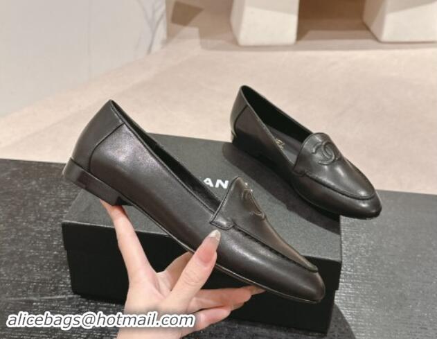 Most Popular Chanel Calfskin Leather Loafers Flat with One-Tone CC Black 120008