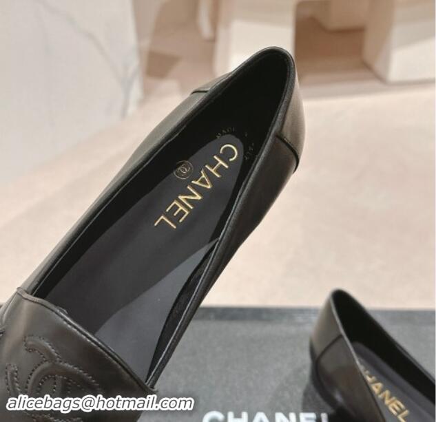 Most Popular Chanel Calfskin Leather Loafers Flat with One-Tone CC Black 120008