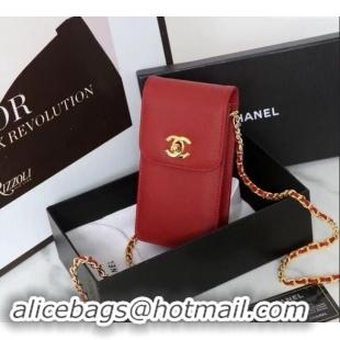 Best Price Chanel Calfskin Phone Holder with Chain 1127 Red 2024