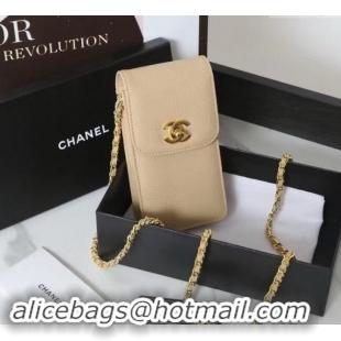 Shop Grade Chanel Calfskin Phone Holder with Chain 1127 Beige 2024