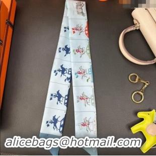 Top Design Hermes Twilly Silk Bandeau Scarf 5x86cm 1128 Light Grey 2024