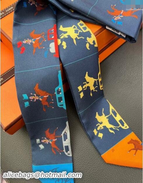 Trendy Design Hermes Twilly Silk Bandeau Scarf 5x86cm 1128 Dark Blue 2024