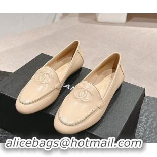 Sumptuous Chanel Calfskin Loafers Flat with One-Tone CC Beige 120010