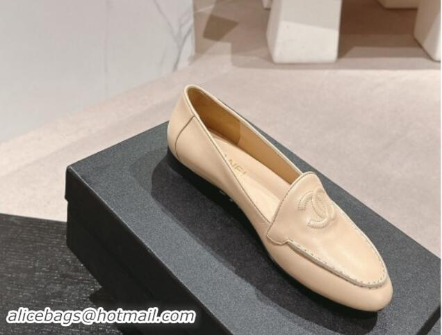 Sumptuous Chanel Calfskin Loafers Flat with One-Tone CC Beige 120010