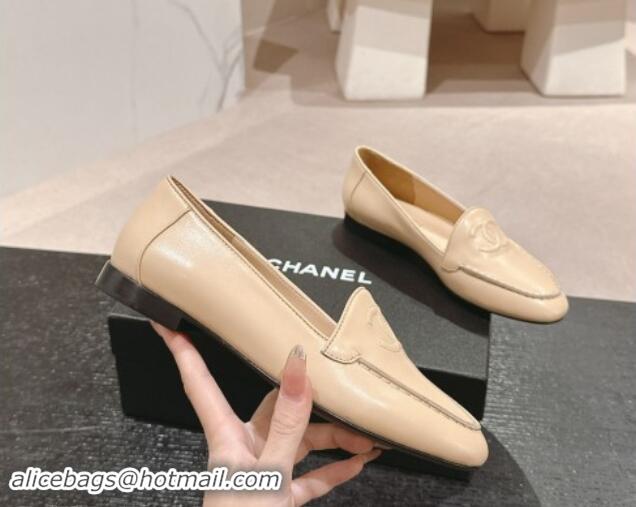 Sumptuous Chanel Calfskin Loafers Flat with One-Tone CC Beige 120010