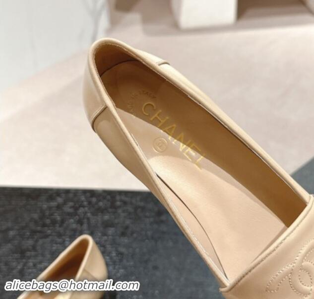 Sumptuous Chanel Calfskin Loafers Flat with One-Tone CC Beige 120010